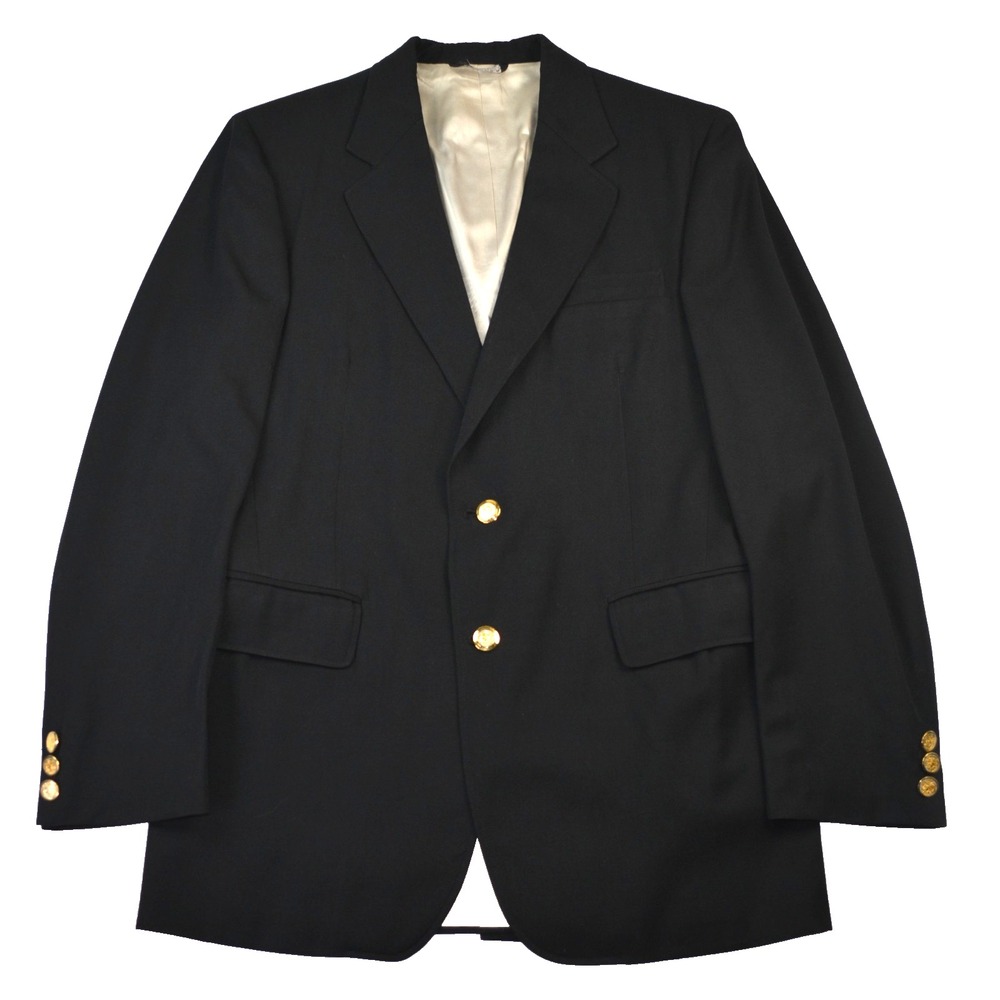 VTG‎ USA Made Ippoliti of Philadelphia Black Blazer Gold Buttons Men's 42L